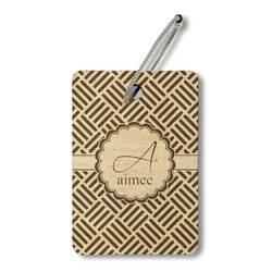 Square Weave Wood Luggage Tag - Rectangle (Personalized)