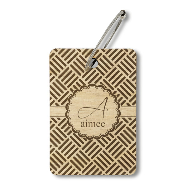 Custom Square Weave Wood Luggage Tag - Rectangle (Personalized)