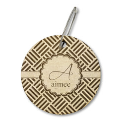 Square Weave Wood Luggage Tag - Round (Personalized)