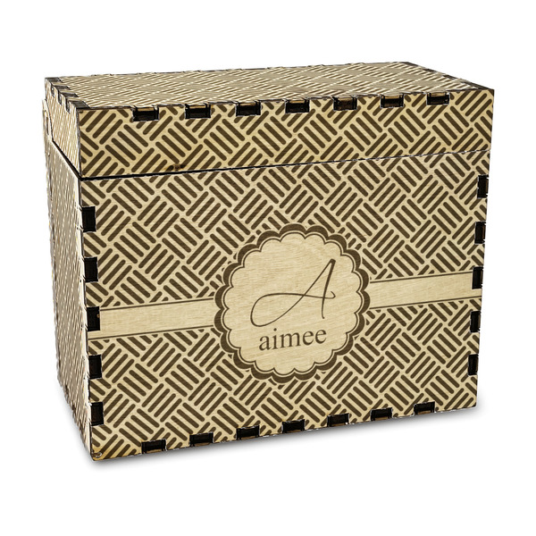 Custom Square Weave Wood Recipe Box - Laser Engraved (Personalized)