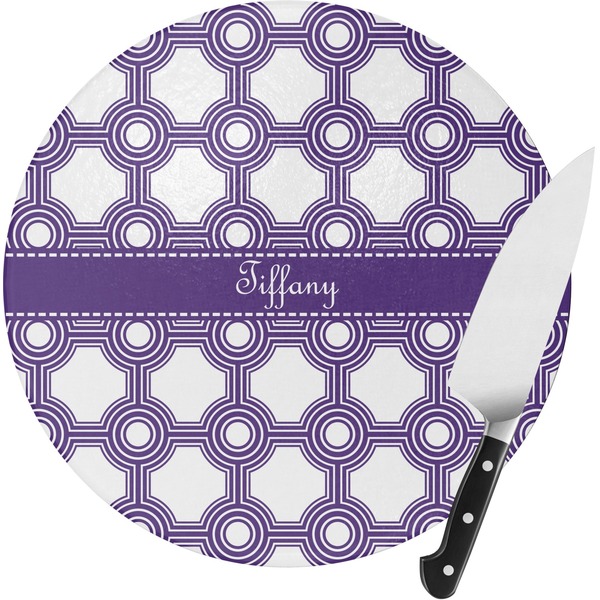 Custom Connected Circles Round Glass Cutting Board - Small (Personalized)