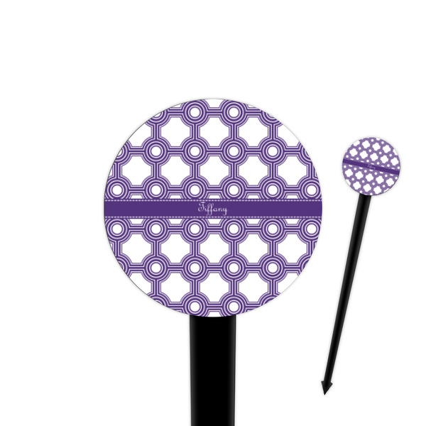 Custom Connected Circles 4" Round Plastic Food Picks - Black - Double Sided (Personalized)