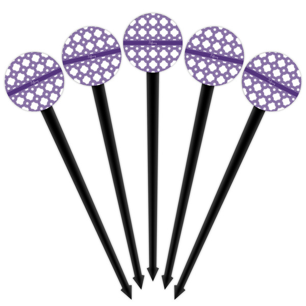 Connected Circles Black Plastic 4" Food Pick - Round - Fan View