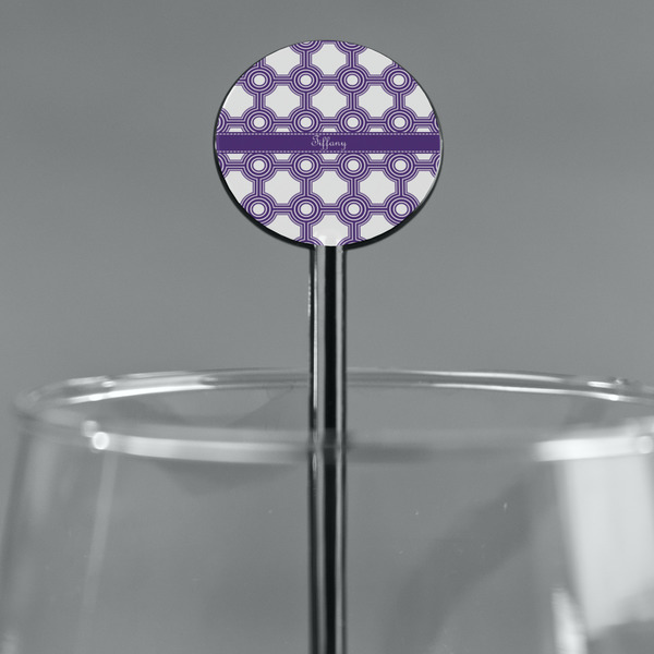 Connected Circles Black Plastic 5.5" Stir Stick - Round - Main