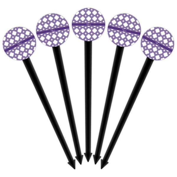 Connected Circles Black Plastic 6" Food Pick - Round - Fan View