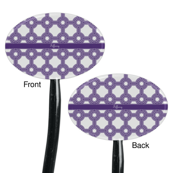 Connected Circles Black Plastic 7" Stir Stick - Double Sided - Oval - Front & Back