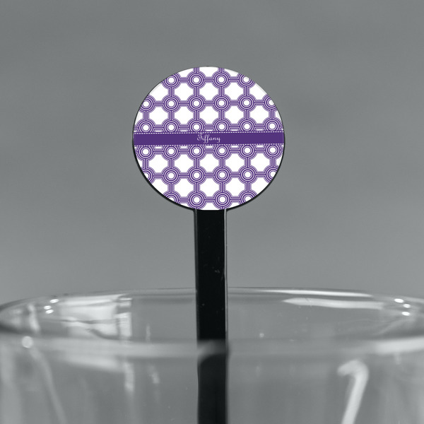 Connected Circles Black Plastic 7" Stir Stick - Round - Main