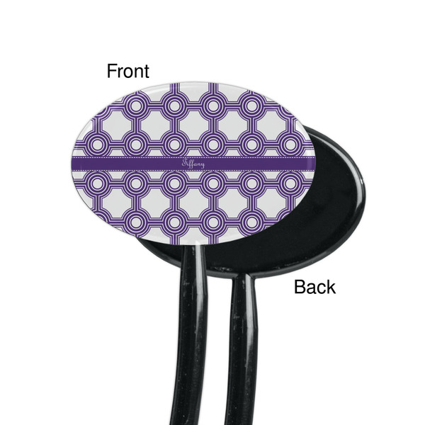 Connected Circles Black Plastic 7" Stir Stick - Single Sided - Oval - Front & Back