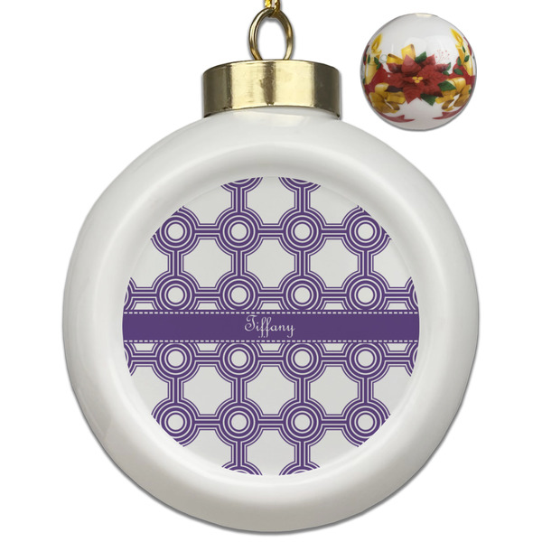 Custom Connected Circles Ceramic Ball Ornaments - Poinsettia Garland (Personalized)