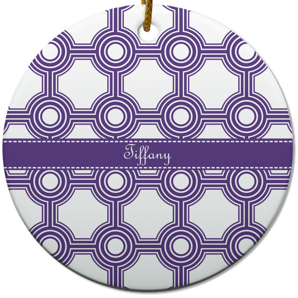 Custom Connected Circles Round Ceramic Ornament w/ Name or Text
