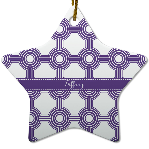 Custom Connected Circles Star Ceramic Ornament w/ Name or Text