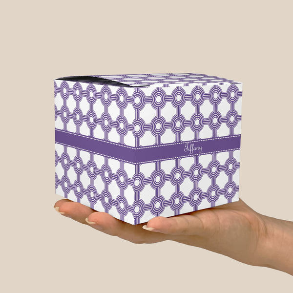 Connected Circles Cube Favor Gift Box - On Hand - Scale View