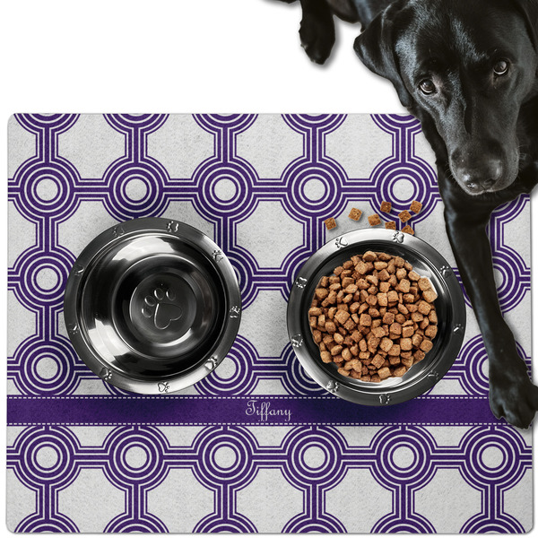 Custom Connected Circles Dog Food Mat - Large w/ Name or Text