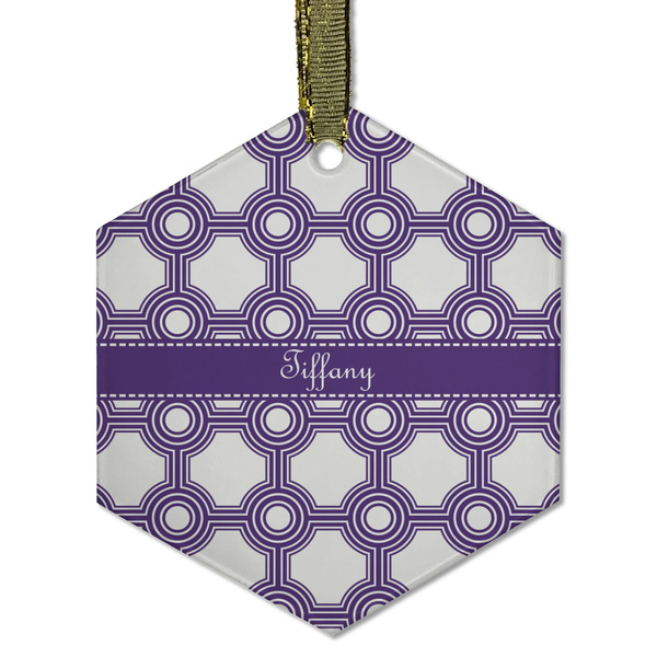 Custom Connected Circles Flat Glass Ornament - Hexagon w/ Name or Text