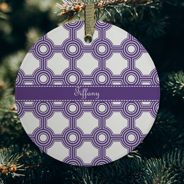 Connected Circles Frosted Glass Ornament - Round (Lifestyle)