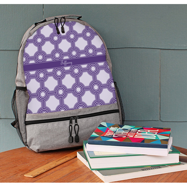 Connected Circles Large Backpack - Gray - On Desk