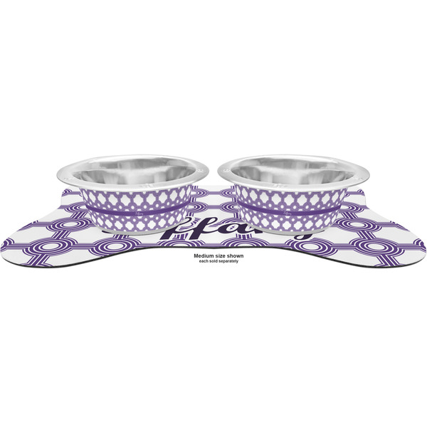 Connected Circles Metal Pet Bowls - On Dog Bone Shaped Mat