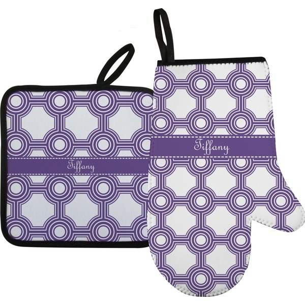 Custom Connected Circles Oven Mitt & Pot Holder Set w/ Name or Text