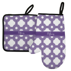 Connected Circles Left Oven Mitt & Pot Holder Set w/ Name or Text