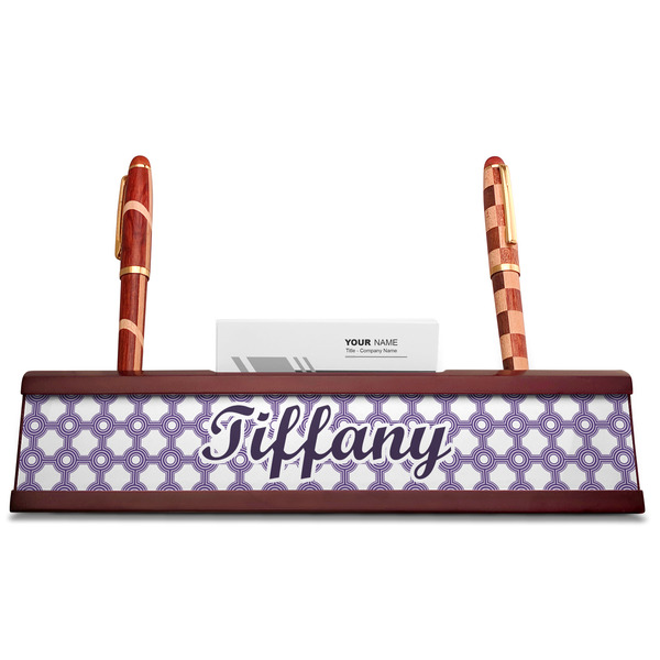 Connected Circles Red Mahogany Nameplates with Business Card Holder - Straight