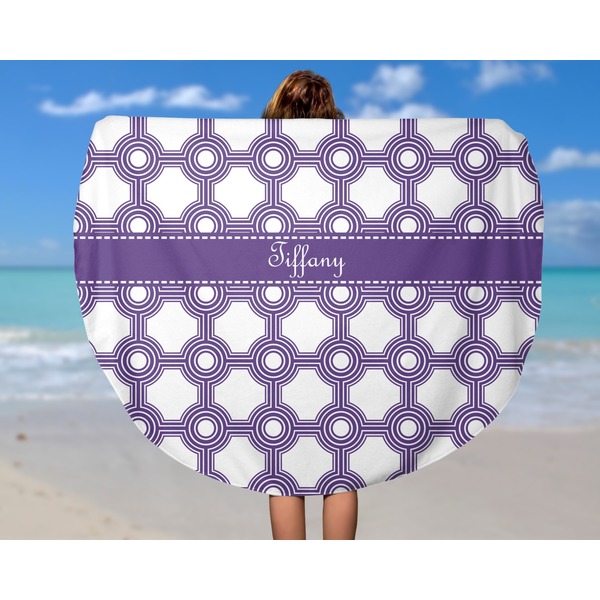 Connected Circles Round Beach Towel - In Use