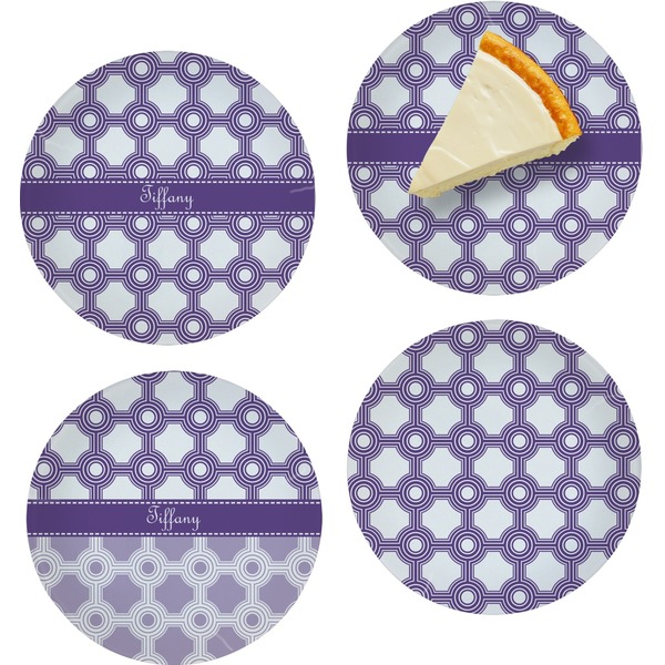 Custom Connected Circles Set of 4 Glass Appetizer / Dessert Plate 8" (Personalized)