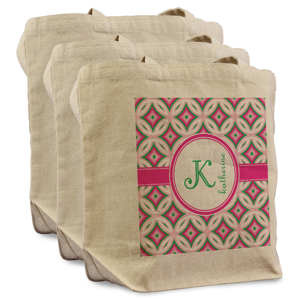 Linked Circles & Diamonds 3 Reusable Cotton Grocery Bags - Front View