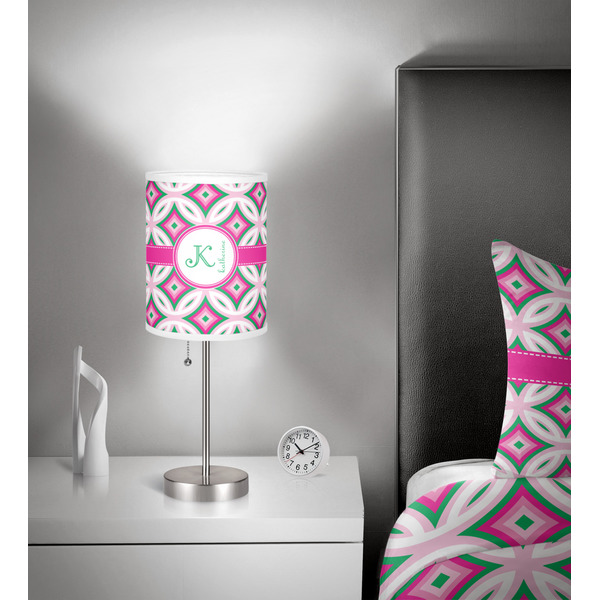 Linked Circles & Diamonds 7 inch drum lamp shade - in room
