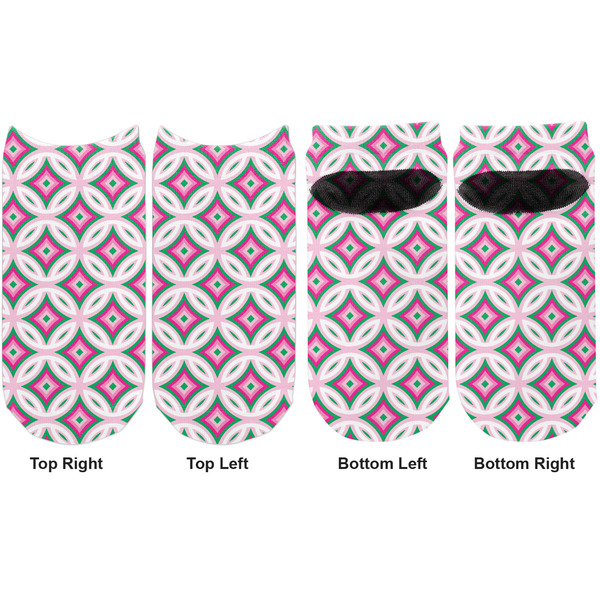 Linked Circles & Diamonds Adult Ankle Socks - Double Pair - Front and Back - Apvl