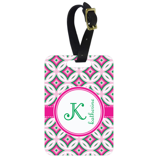 Custom Linked Circles & Diamonds Metal Luggage Tag w/ Name and Initial
