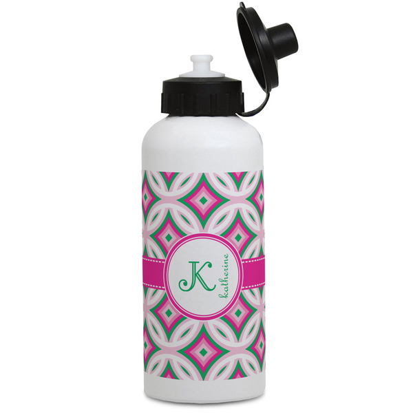 Custom Linked Circles & Diamonds Water Bottles - Aluminum - 20 oz - White (Personalized)