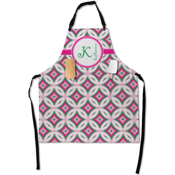 Custom Linked Circles & Diamonds Apron With Pockets w/ Name and Initial