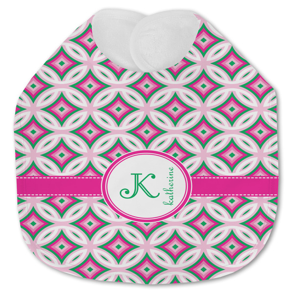Custom Linked Circles & Diamonds Jersey Knit Baby Bib w/ Name and Initial
