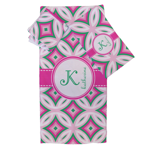 Custom Linked Circles & Diamonds Bath Towel Set - 3 Pcs (Personalized)
