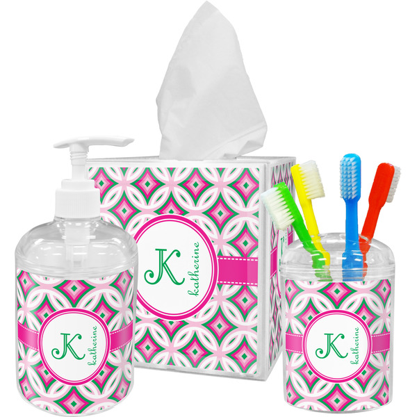 Linked Circles & Diamonds Bathroom Accessories Set (Personalized)