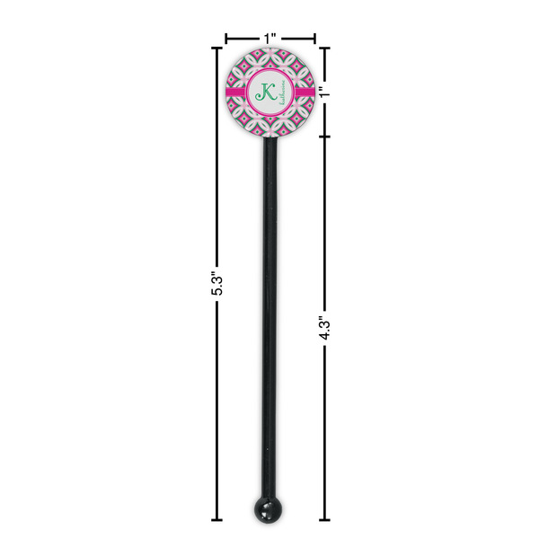 Linked Circles & Diamonds Black Plastic 5.5" Stir Stick - Round - Dimensions