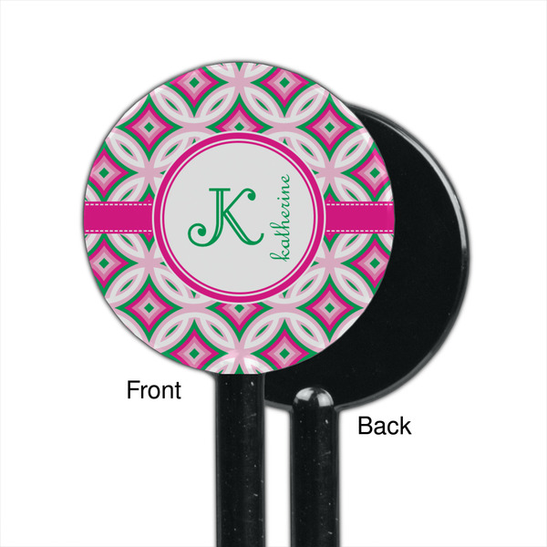 Linked Circles & Diamonds Black Plastic 5.5" Stir Stick - Single Sided - Round - Front & Back