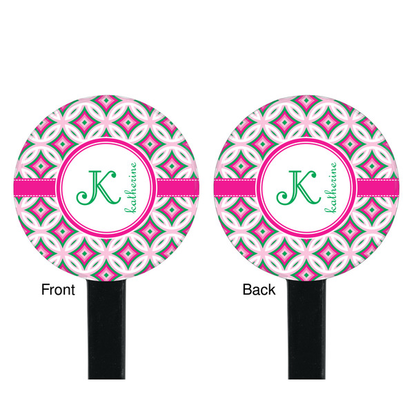 Linked Circles & Diamonds Black Plastic 7" Stir Stick - Double Sided - Round - Front & Back