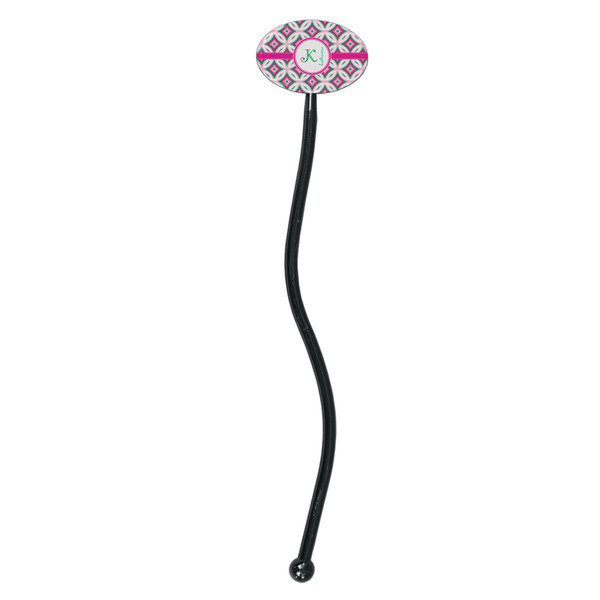Linked Circles & Diamonds Black Plastic 7" Stir Stick - Oval - Single Stick