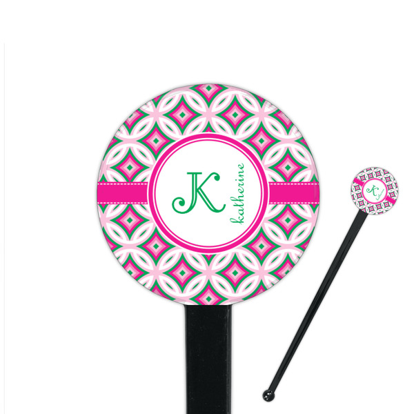 Custom Linked Circles & Diamonds 7" Round Plastic Stir Sticks - Black - Double Sided (Personalized)