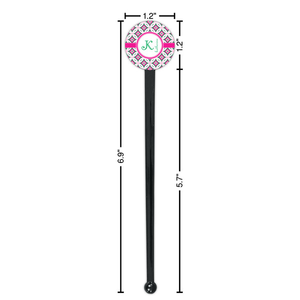 Linked Circles & Diamonds Black Plastic 7" Stir Stick - Round - Dimensions