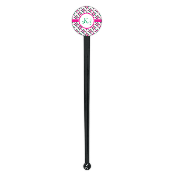 Linked Circles & Diamonds Black Plastic 7" Stir Stick - Round - Single Stick