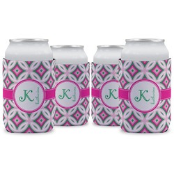 Linked Circles & Diamonds Can Cooler (12 oz) - Set of 4 w/ Name and Initial