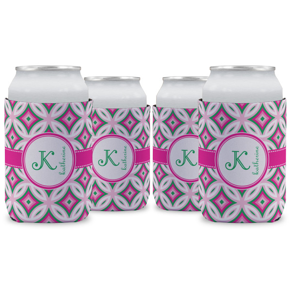 Custom Linked Circles & Diamonds Can Cooler (12 oz) - Set of 4 w/ Name and Initial