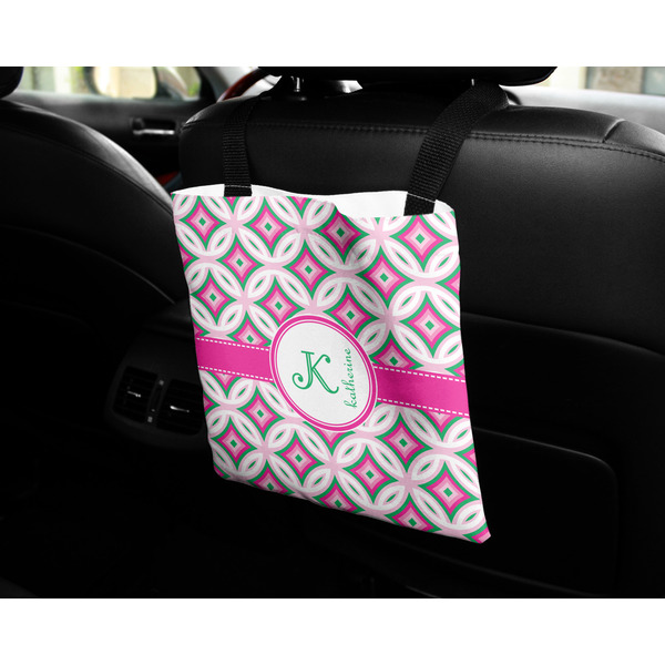 Linked Circles & Diamonds Car Bag - In Use