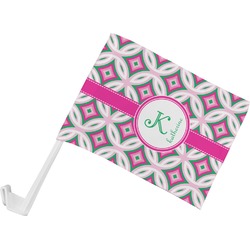 Linked Circles & Diamonds Car Flag - Small w/ Name and Initial