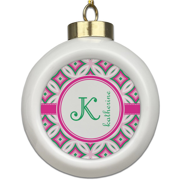 Custom Linked Circles & Diamonds Ceramic Ball Ornament (Personalized)