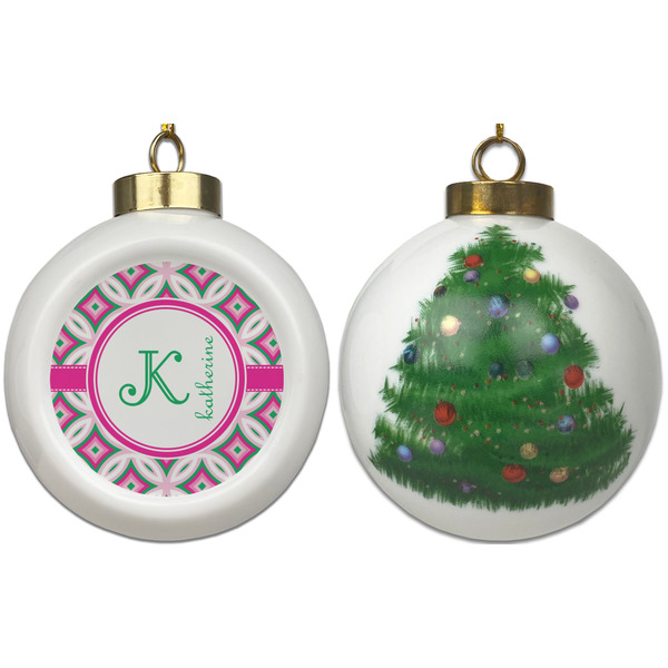 Linked Circles & Diamonds Ceramic Christmas Ornament - X-Mas Tree (APPROVAL)