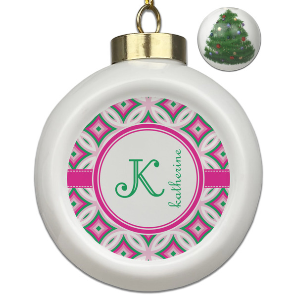Custom Linked Circles & Diamonds Ceramic Ball Ornament - Christmas Tree (Personalized)