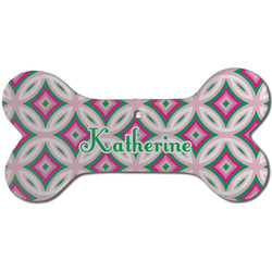 Linked Circles & Diamonds Ceramic Dog Ornament - Front w/ Name and Initial